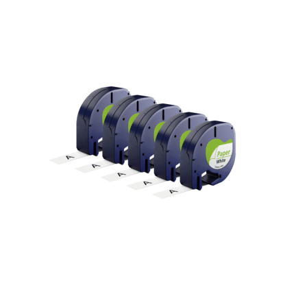 Rabat sæt! 5 stk. Dymo 91200 / 91220 sort på hvid papirtape 12 mm x 4 m - Kompatibel - S072151
