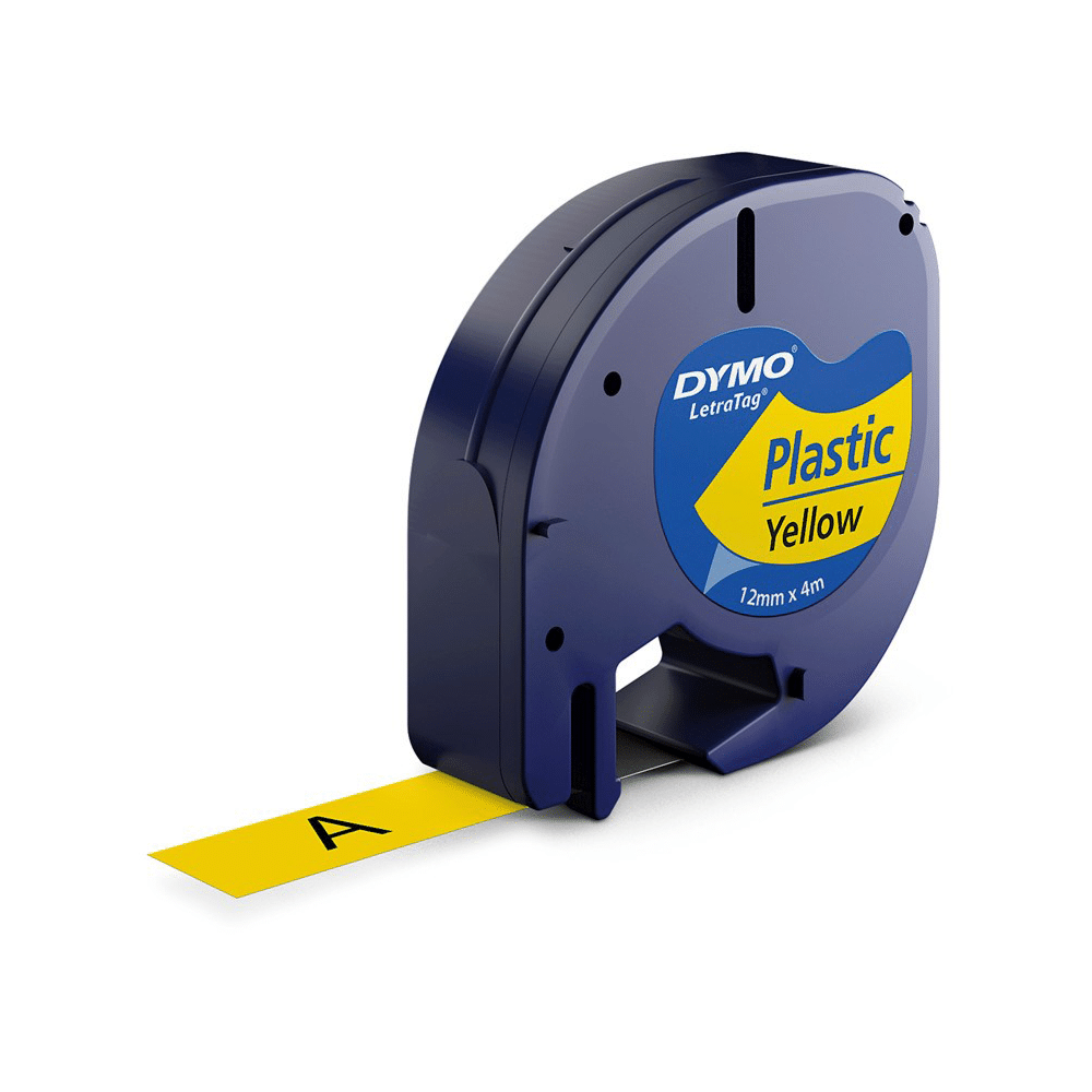 Dymo 91202 / 91222 sort på gul plastiktape 12 mm x 4 m - Original - S0721670